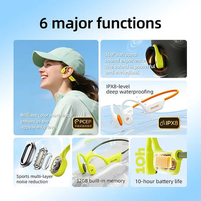 POLVCDG X9 Bone Conduction Earphones 32G IPX8 Waterproof Open Design