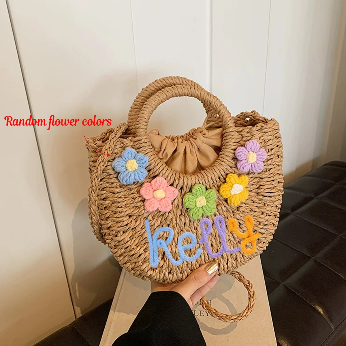 Personalized Hand-Woven Straw Tote Bag – Custom Embroidered Beach & Vacation Crossbody Bag