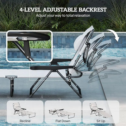 4-Position Adjustable Beach Chaise Lounge Chair with Pillow Rest