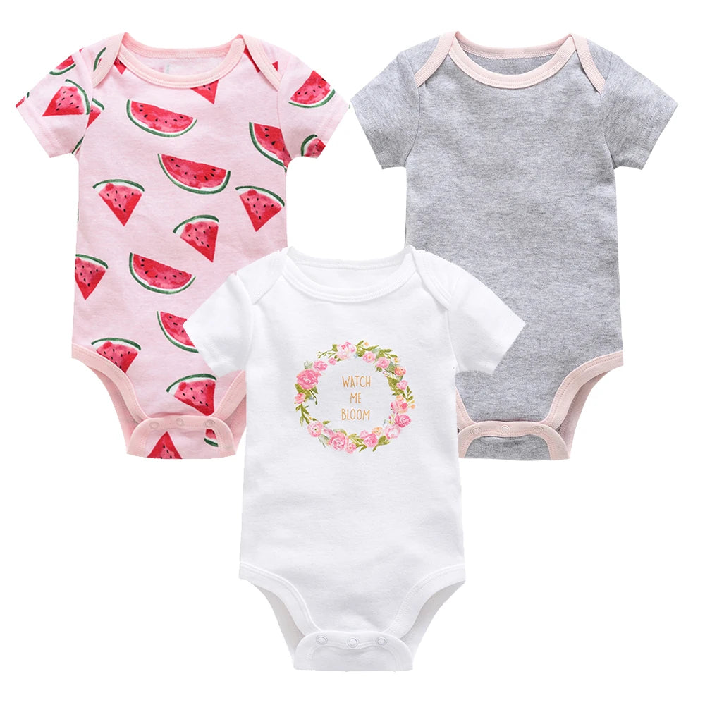 3 Pcs Cute Unicorn Print Short-Sleeve Jumpsuit