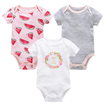 3 Pcs Cute Unicorn Print Short-Sleeve Jumpsuit
