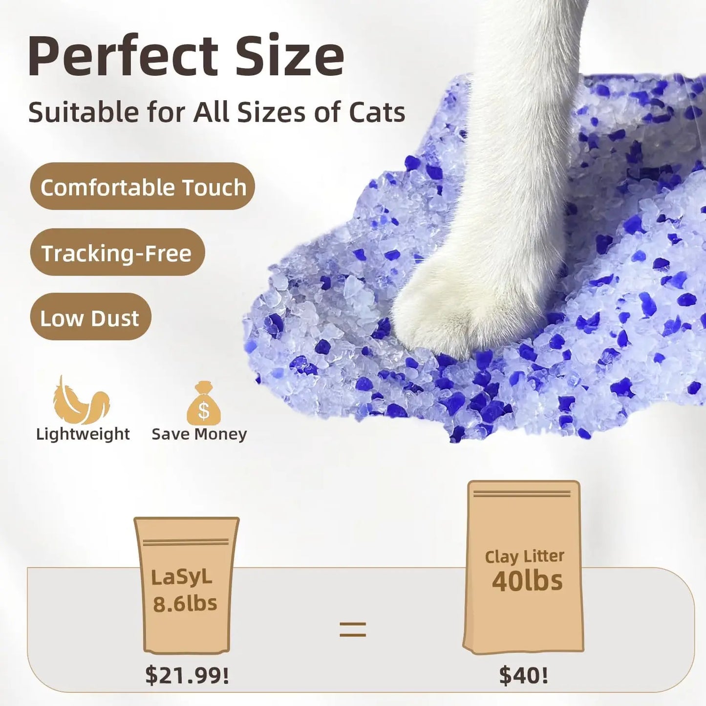 Premium Silica Gel Crystal Cat Litter 8.6lb Long-Lasting Odor Control & Absorption Non-Clumping