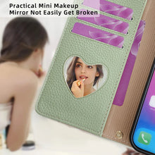 Crossbody Leather Zipper Wallet Case for iPhone Flip Mirror Cover Long Lanyard