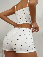 Heart Print Casual Backless Crop Cami Top & High Waist Shorts 2Pce Loungewear Set