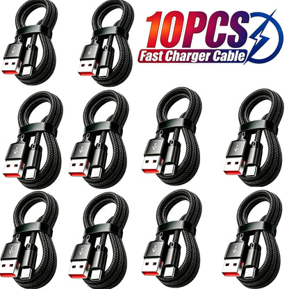 10-Pack Nylon Braided Fast Charging Cable for iPhone 14 13 12 11 Pro Max Mini XS XR X 8 7 6