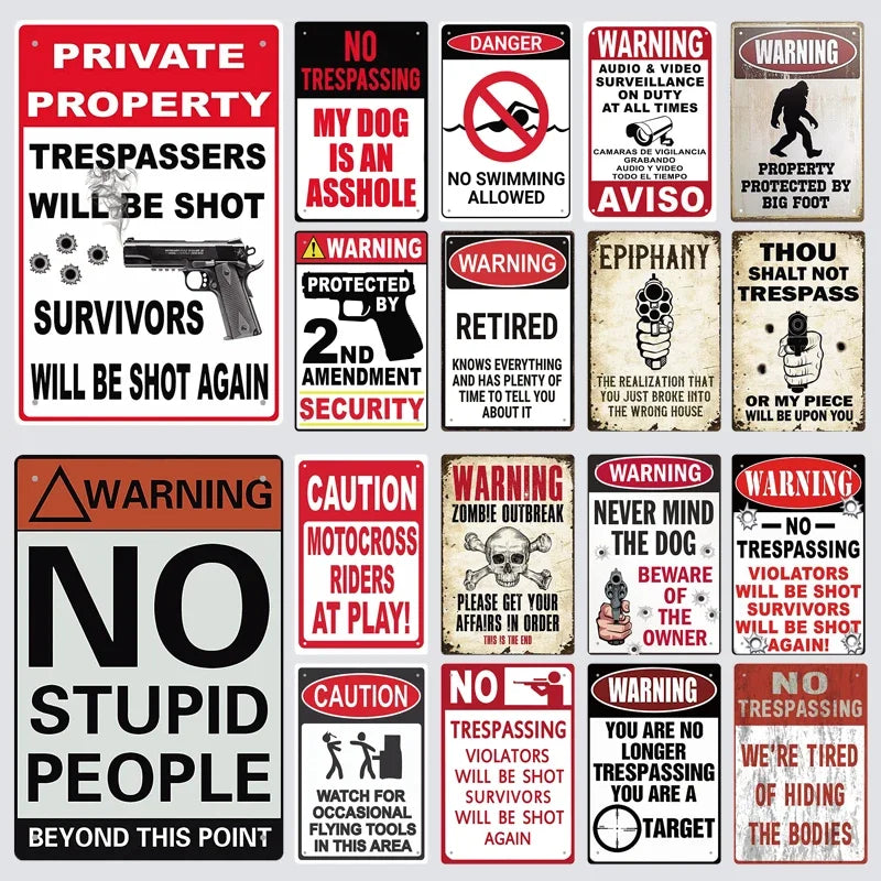 Warning Tin Sign - Vintage Private Property & Security Wall Plaque