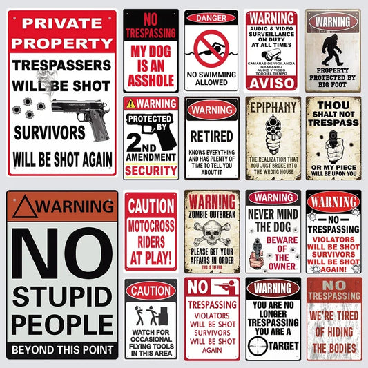 Warning Tin Sign - Vintage Private Property & Security Wall Plaque