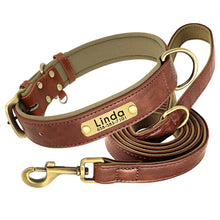 Leather Dog Collar Leash Set Soft Padded