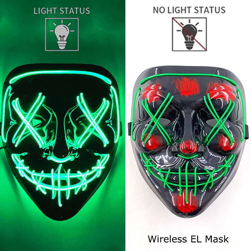 LED Light-Up Neon Wire Purge Mask – 3-Mode Halloween Horror Cosplay Mask for Adults