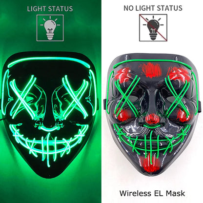 LED Light-Up Neon Wire Purge Mask – 3-Mode Halloween Horror Cosplay Mask for Adults