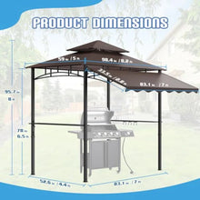 8x8x5 FT Outdoor BBQ Grill Gazebo with Double Tiered Patio Canopy Side Awning Shelves