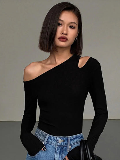 Women's Skew Collar Off-Shoulder Crop Top