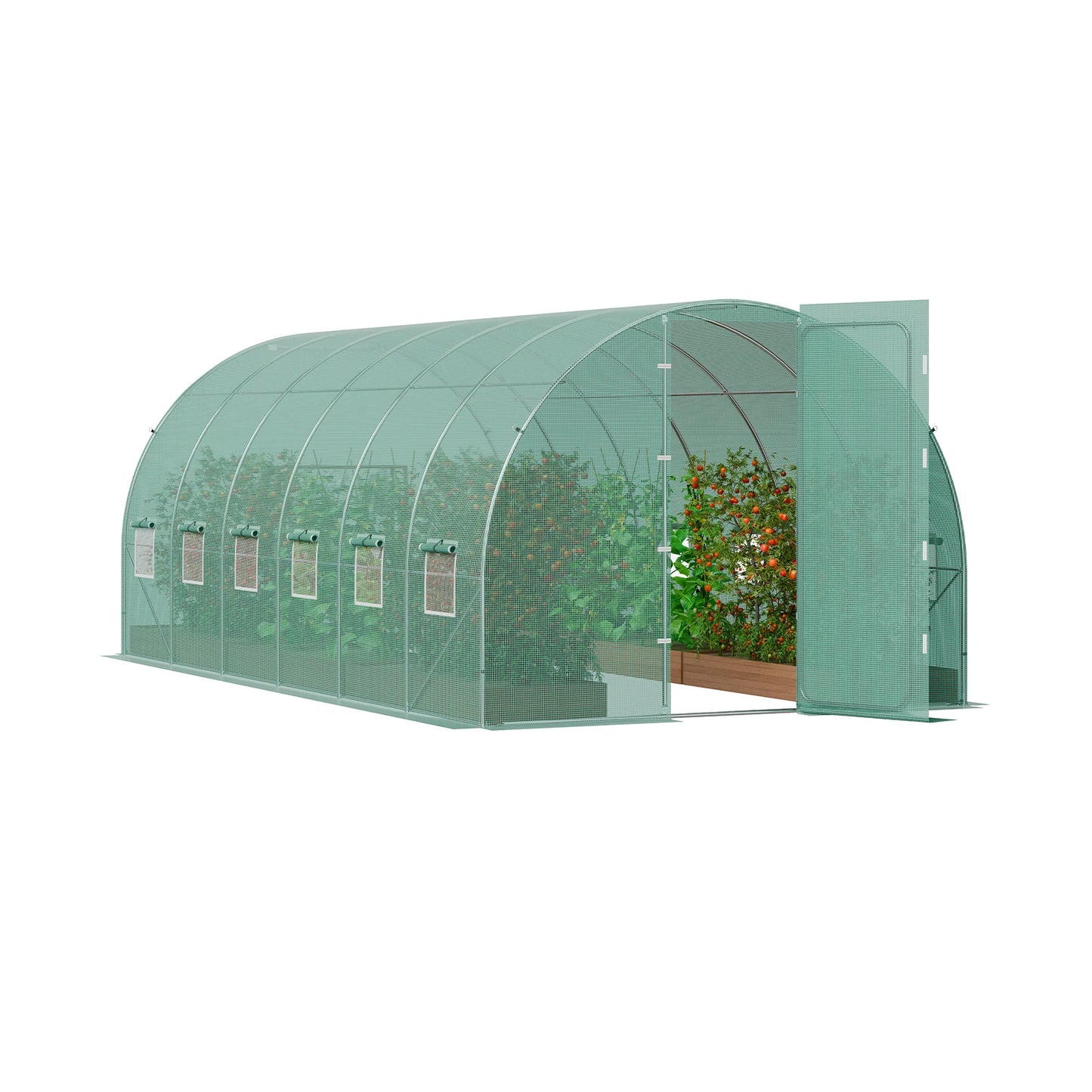 SucceBuy Walk-in Tunnel Greenhouse with Galvanized Steel Frame & Swing Door