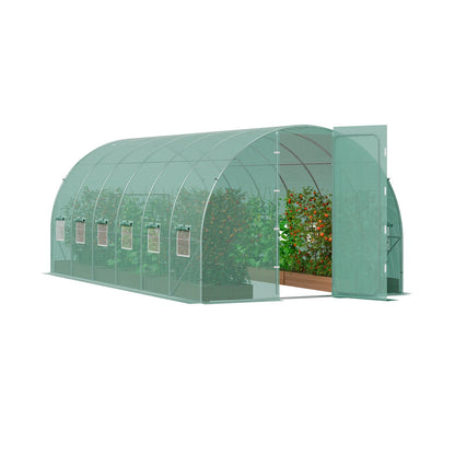 SucceBuy Walk-in Tunnel Greenhouse with Galvanized Steel Frame & Swing Door