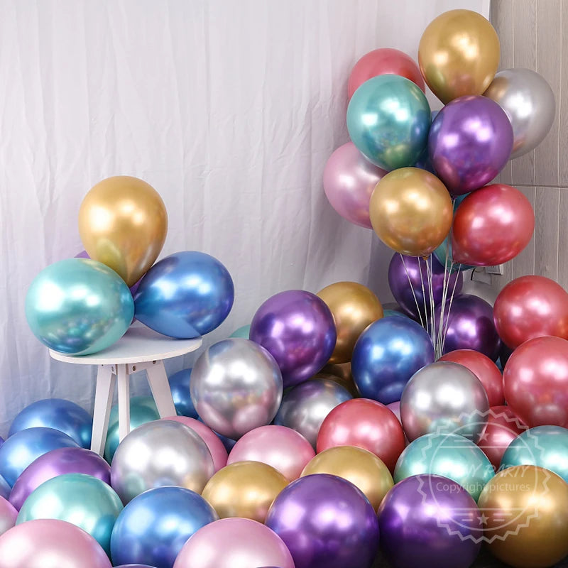50-Pack Metallic Chrome Latex Balloons - Ultra-Gloss Party Decor