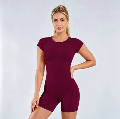HISTELLO Women’s Cap Sleeve Backless One-Piece Jumpsuit – High-Elasticity Fitness & Yoga Romper