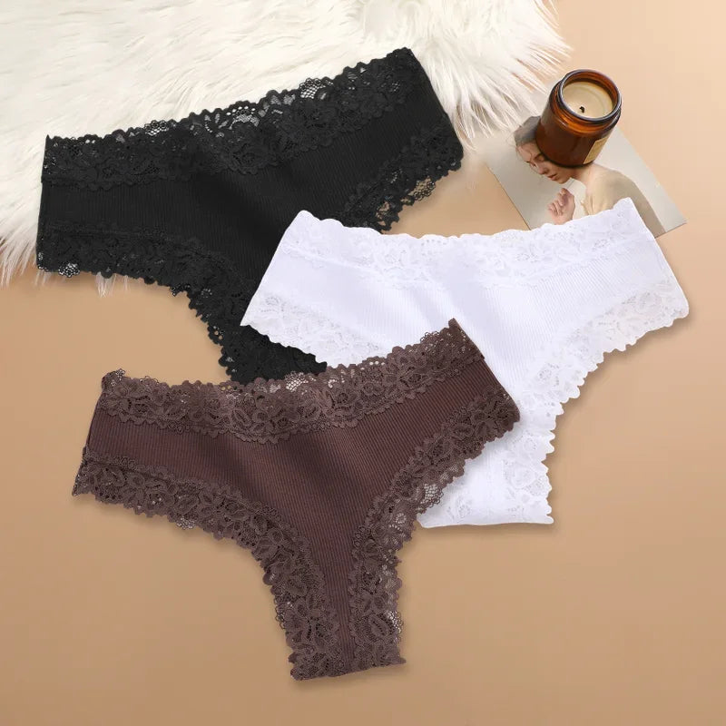 3-Pack Women's Cotton Patchwork Lace Briefs