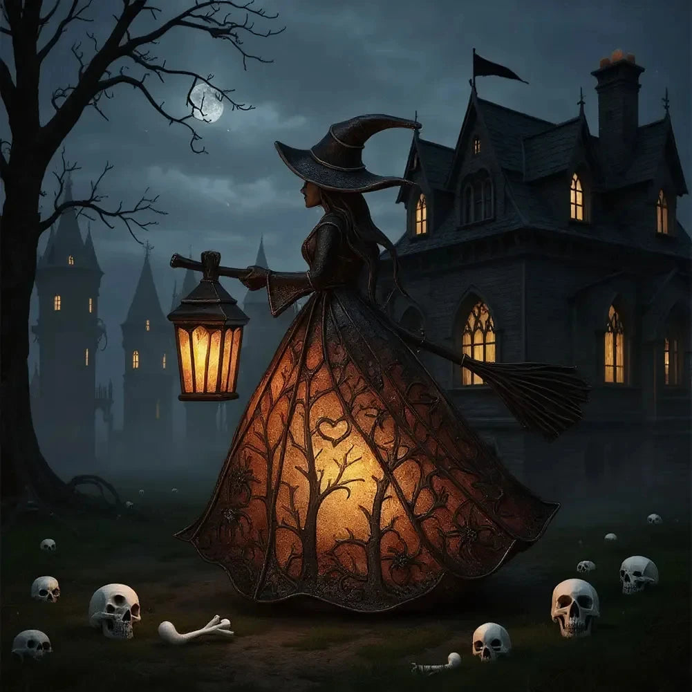 Gothic Halloween Witch Lantern LED Night Light Statue
