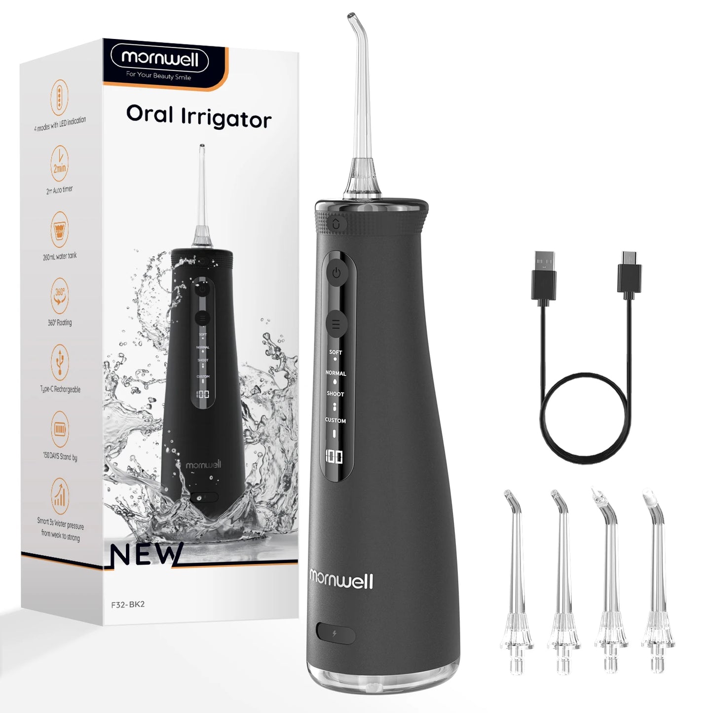 Cordless Water Dental Flosser 4 Jet Tips 4 Modes