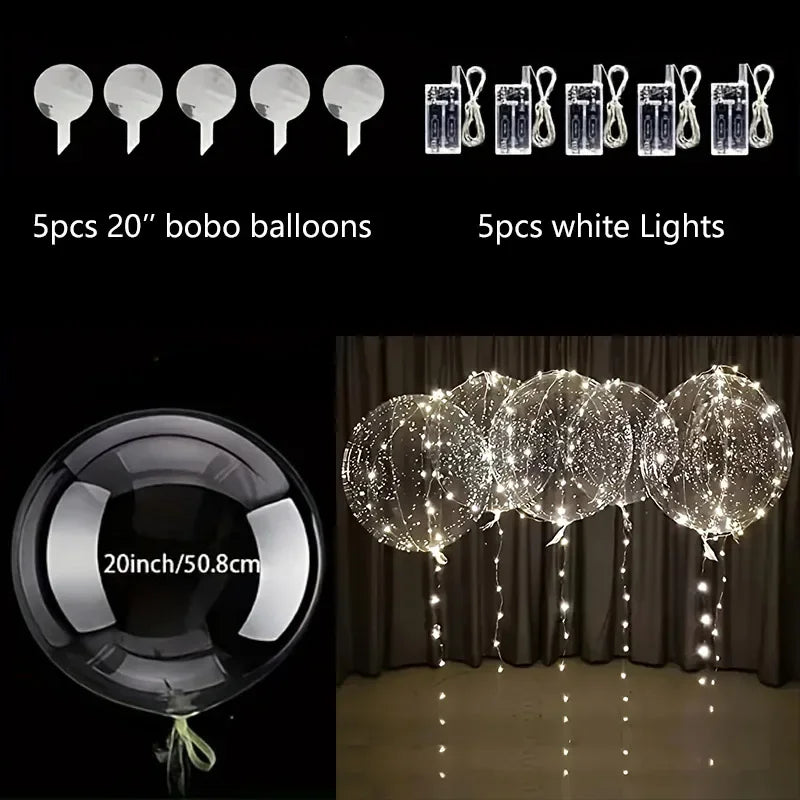 5 Sets LED Glow Balloons 20 Inch Clear Light Up Bobo Balloon