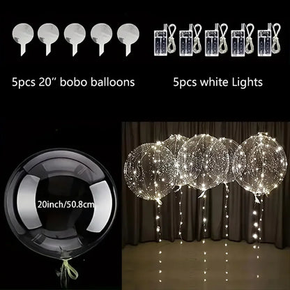 5 Sets LED Glow Balloons 20 Inch Clear Light Up Bobo Balloon