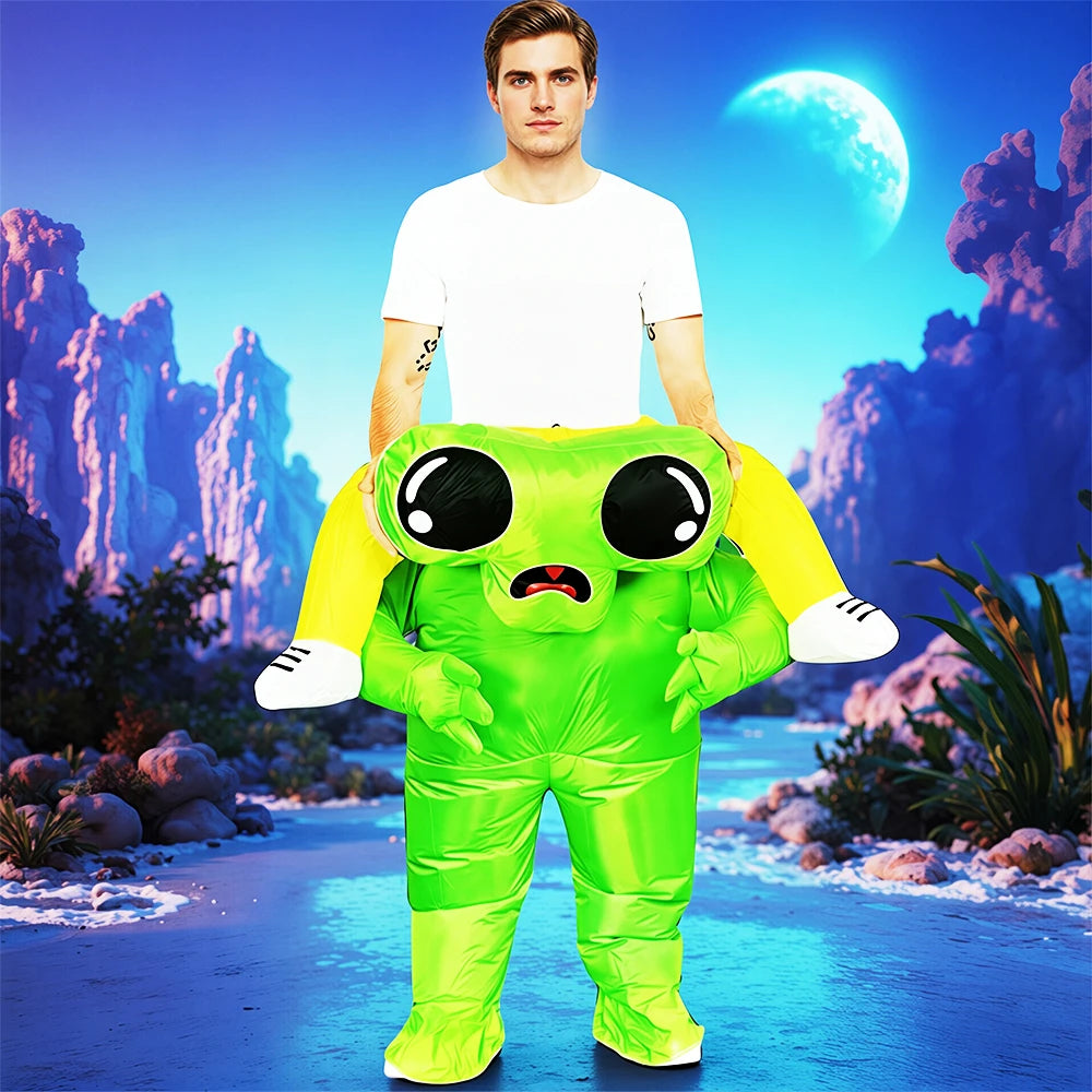 Fancy Funny Mascot Astronaut ET Inflatable Alien Costume Suit - Adult Blow-Up Outfit for Halloween, Purim & Cosplay