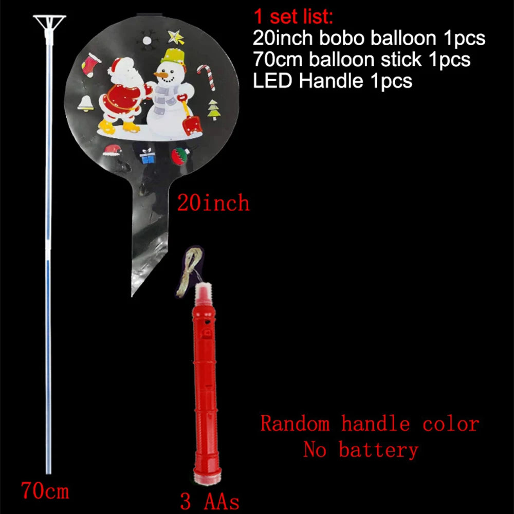 Christmas LED Light Up Bobo Balloons, 20 Inch Bubble Balloons with 3 Levels Flashing Handle