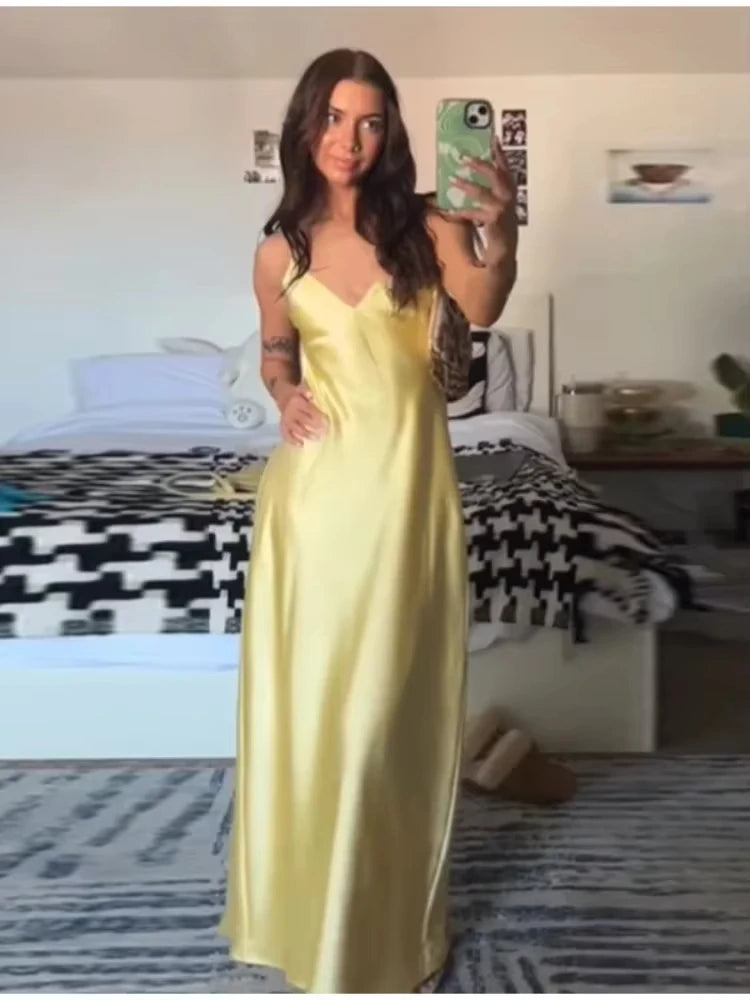 Yellow Stain Sleeveless Loose Fit Dress