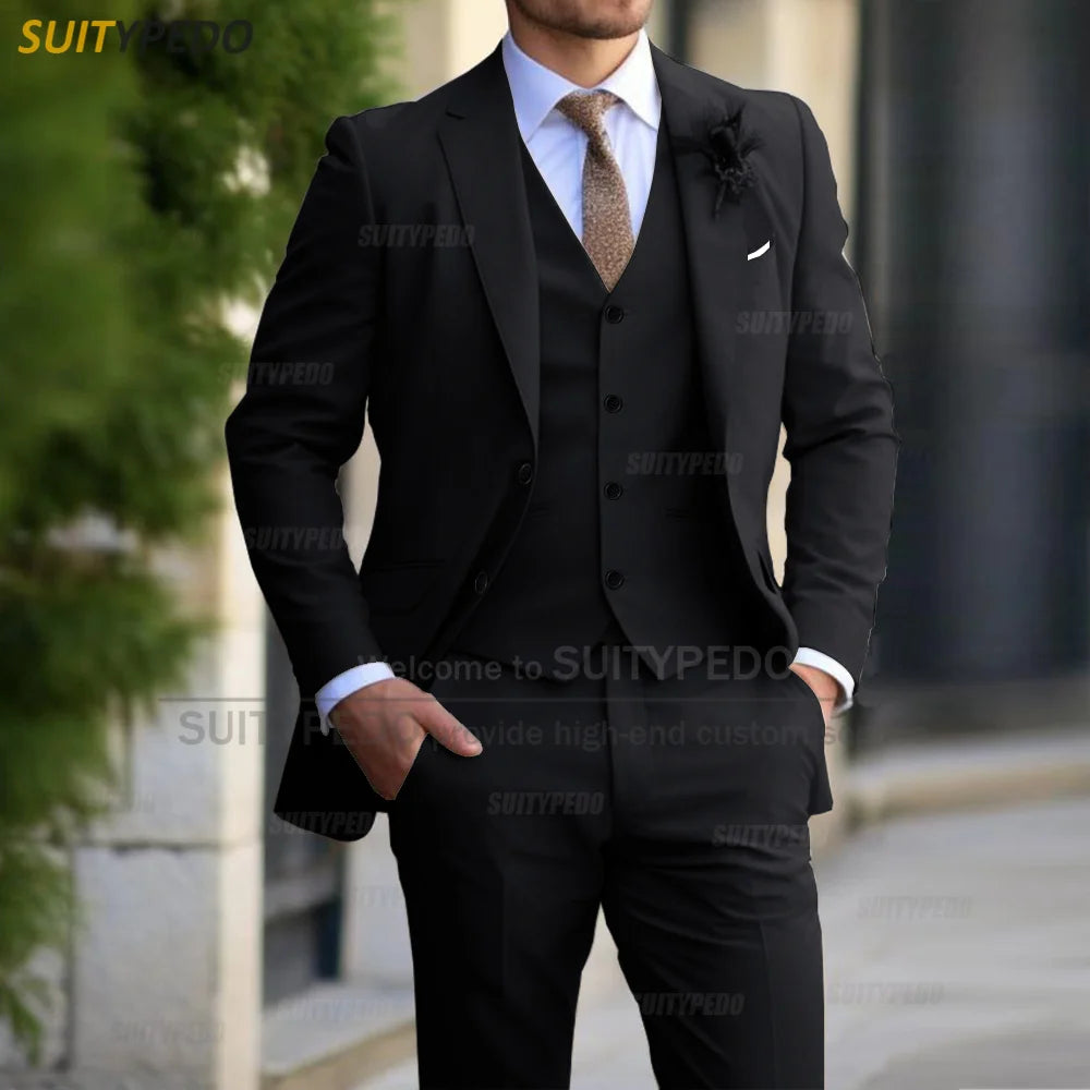 Men’s Elegant Formal 3-Piece Suit Set – Slim Fit Blazer, Vest & Trousers