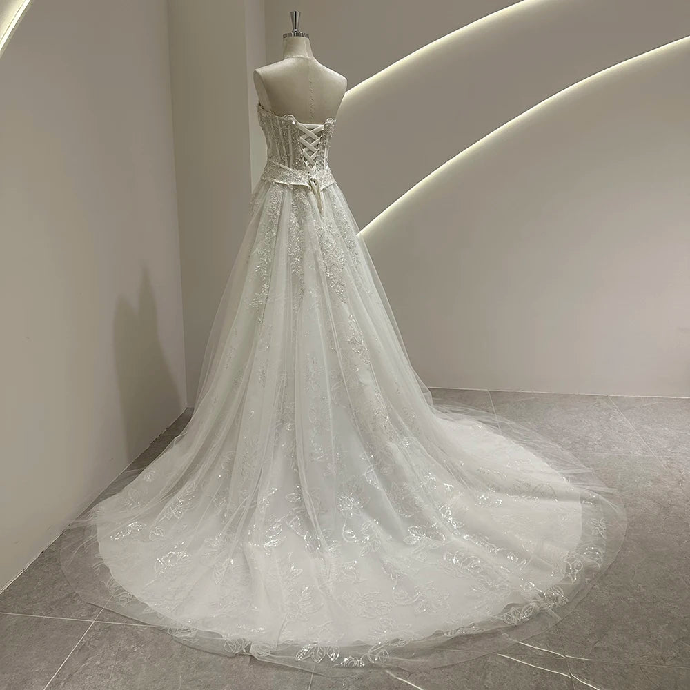 Romantic Strapless See-Through Wedding Dress