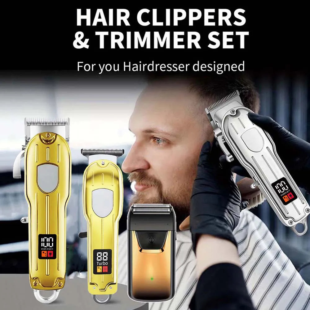 Professional 3-in-1 Hair Clipper & Trimmer Set – Cordless Grooming Kit with LCD Display
