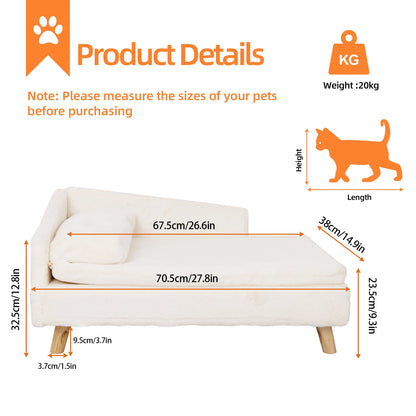 Modern Nordic Wood Frame Pet Sofa Bed – Waterproof L-Shape Couch for Small Dogs & Cats