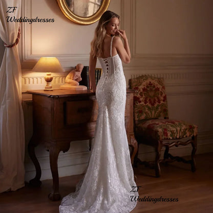 Beaded Shoulder Strapped Sequined Shiny Wedding Dress With Satin Detachable Train
