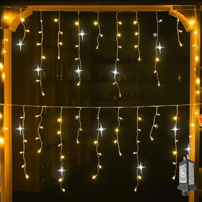 Outdoor LED Icicle Curtain Lights - Waterproof Fairy String Lights with White Flash Effect