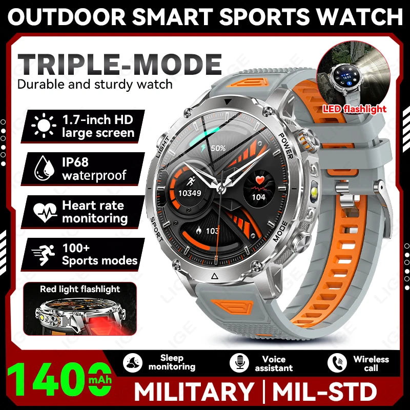 Military Outdoor Smartwatch with Flashlight