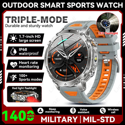 Military Outdoor Smartwatch with Flashlight