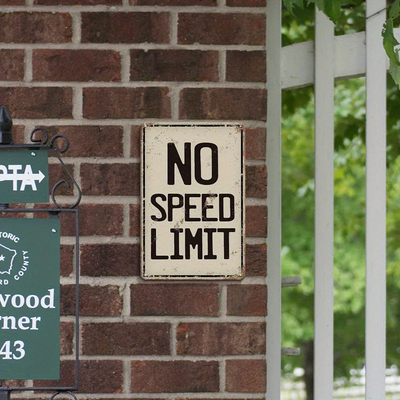 "No Speed Limit" Vintage Metal Tin Sign - Rustic Wall Art Plaque