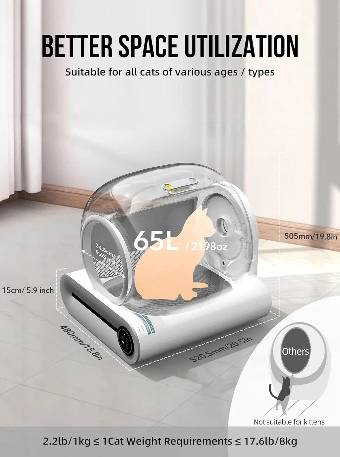 Tonepie 65L Automatic Smart Enclosed Cat Litter Box