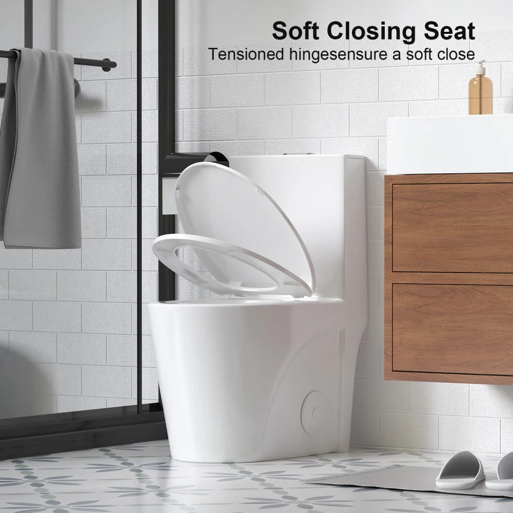 Tornado Flush Elongated One-Piece Toilet with Soft-Close Seat