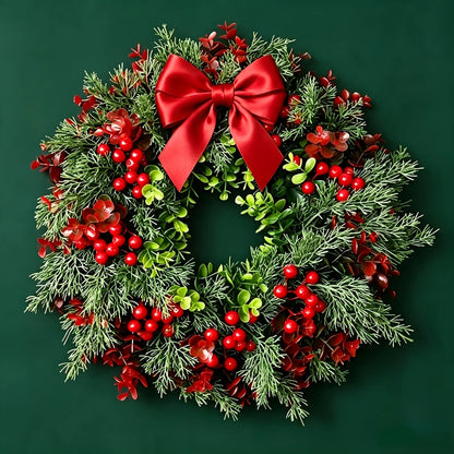 Artificial Red Berry Christmas Wreath with Bow