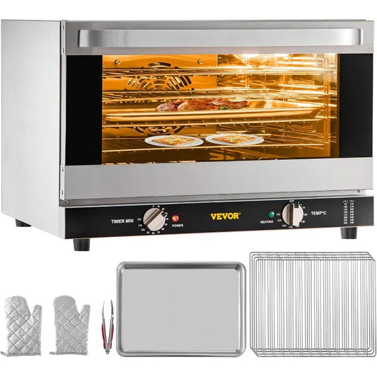VEVOR Countertop 47L/43Qt, Half-Size Commercial Conventional Oven 1600W 4-Tier Toaster w/Front Glass Door