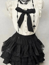 Retro Chic Bubble Sleeve Shirt + Slim Vest + Short Cake Skirt 3 Piece Set