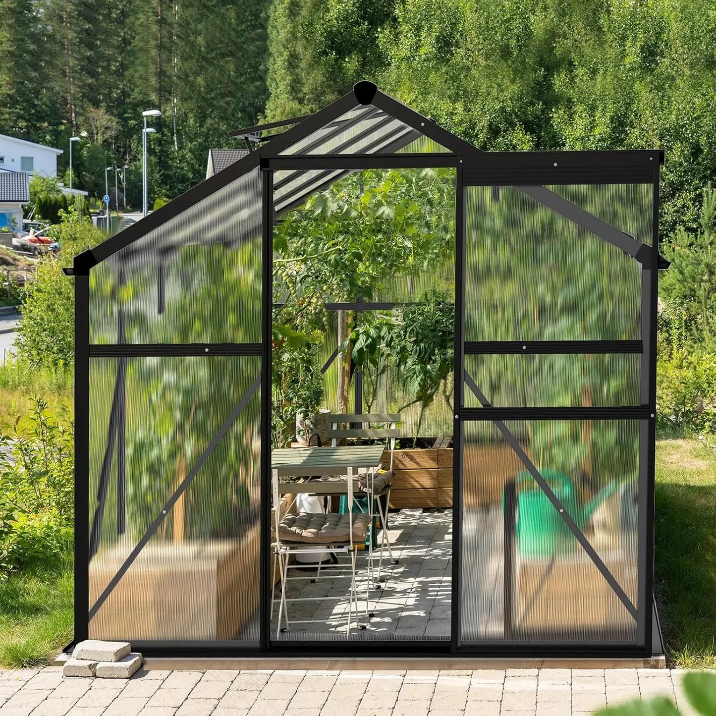 6x8FT Greenhouse  with Heavy Duty Polycarbonate Panels & 5 Roof Vents