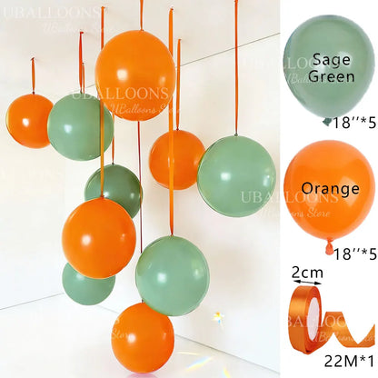 10-Pack 18" Orange & Hot Pink Party Balloons with Satin Ribbons
