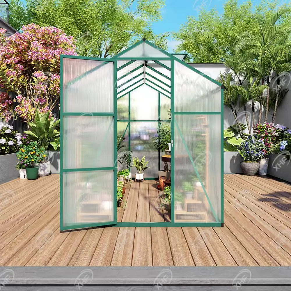 SUSUA 6x10FT Windproof Aluminum Polycarbonate Greenhouse