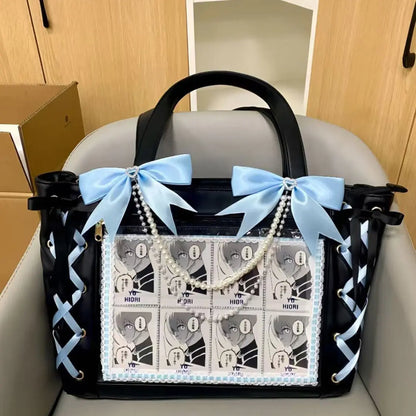 Japanese Cute Ribbon Ita Bag Transparent Lolita Tote Bag
