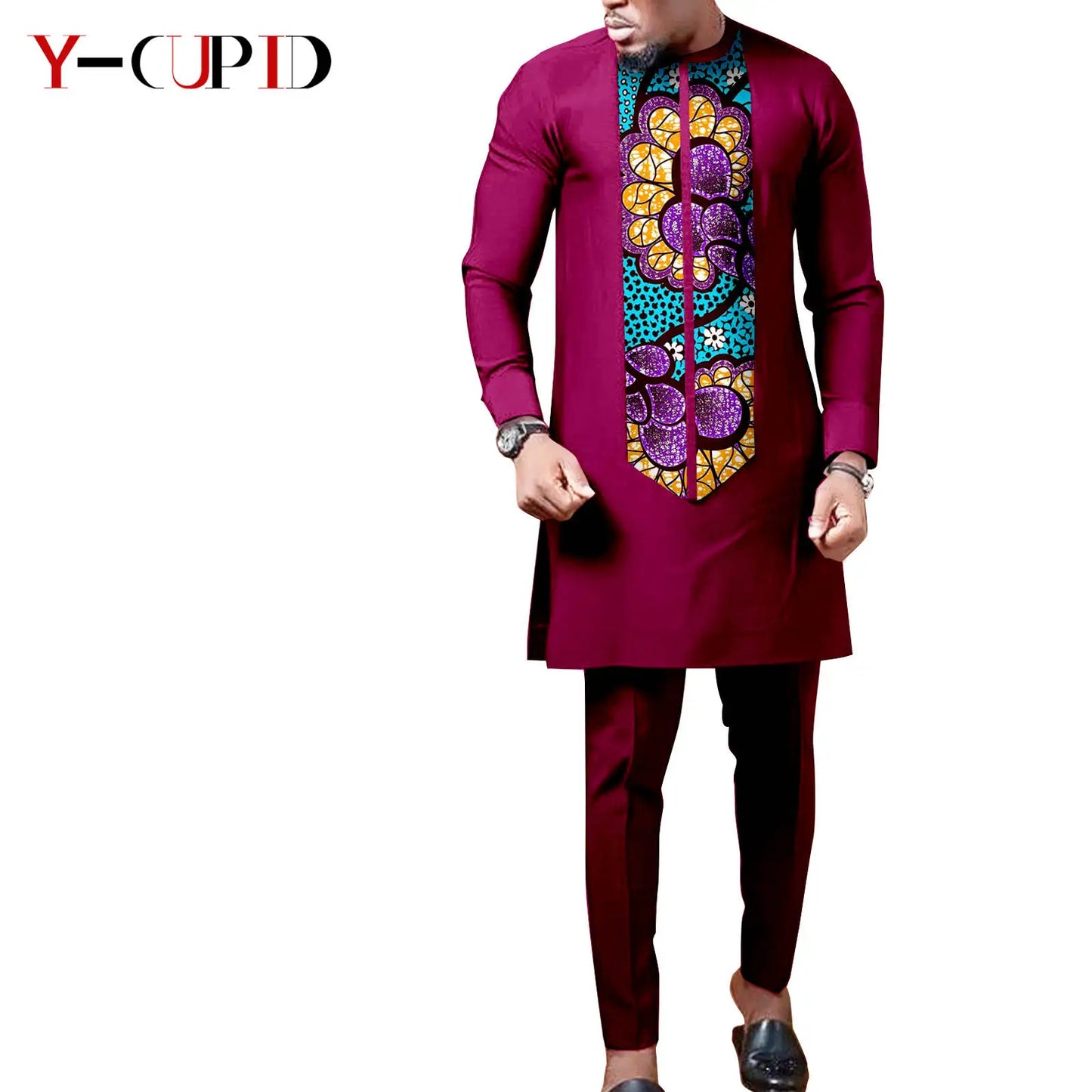 African Print Matching Couple Outfits Men's Dashiki Shirt Set & Women's Dress