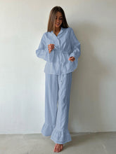 Long Sleeve Top and Long Ruffled Bottom Loose Fit Pajamas