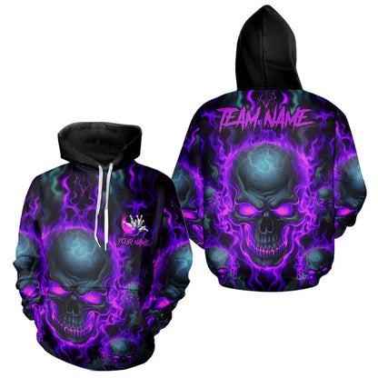 Men's Custom Name Skull Bowling Graphic Hoodie