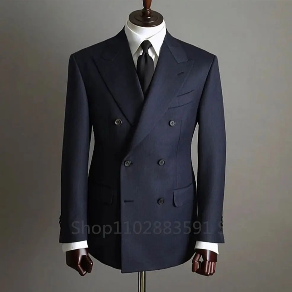 Men's Double-Breasted Modern Fit 2-Piece Business & Formal Suit Set